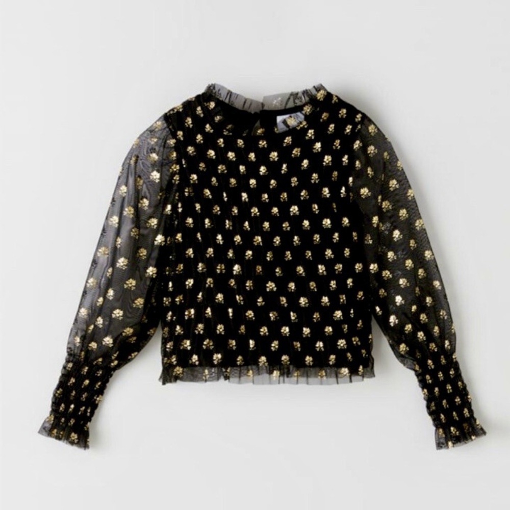 NWOT Zara Black & Metallic Gold Tulle Holiday Dress Top